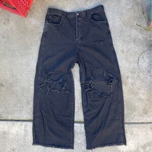 Free People Black Distressed Wide Leg Jeans